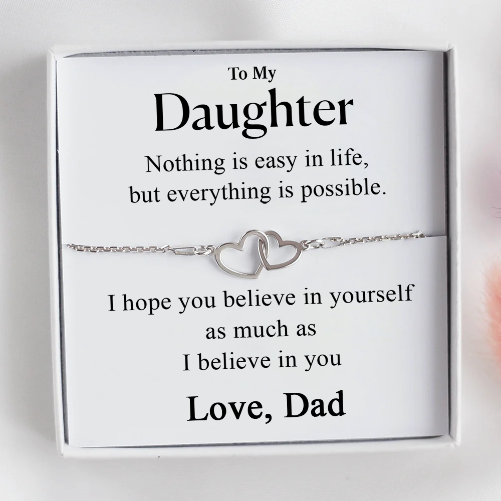 To my Daughter - linked together hearts bracelet