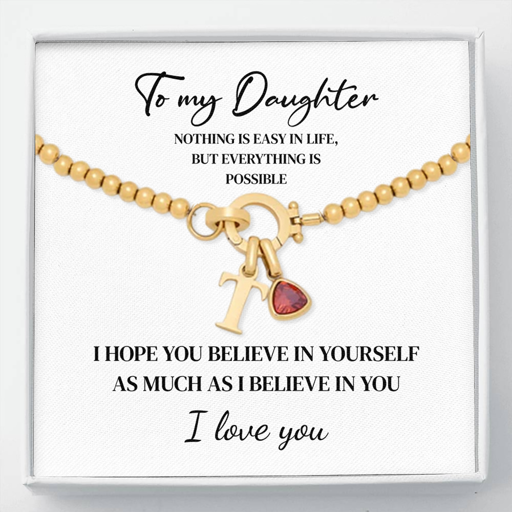 To my Daughter - Beaded Birthstone Initial Charm Bracelet