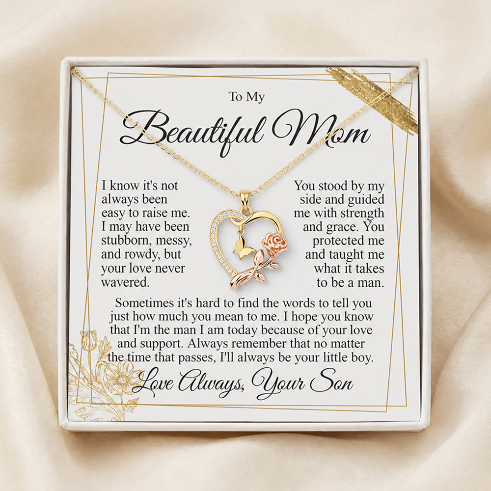 To My Mom - Rose and Butterfly Necklace