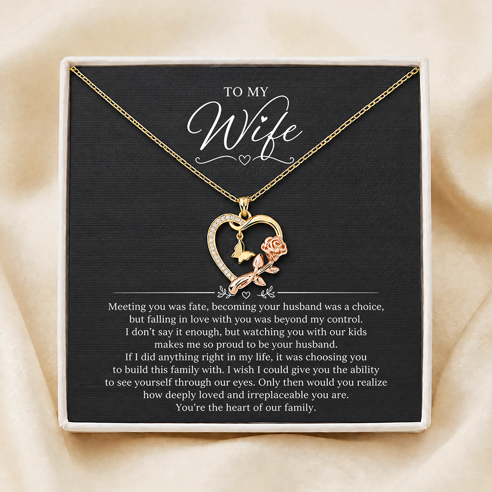 To My Wife - Heart & Rose Necklace