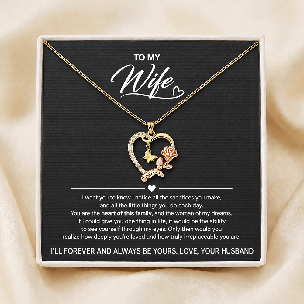 To My Wife - Heart & Rose Necklace