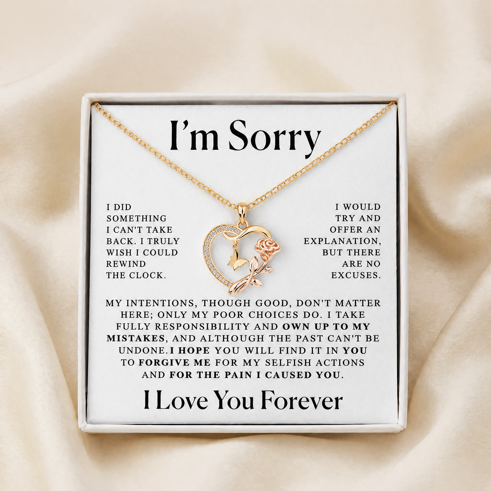 Apology Gift For Her - Rose and Butterfly Necklace