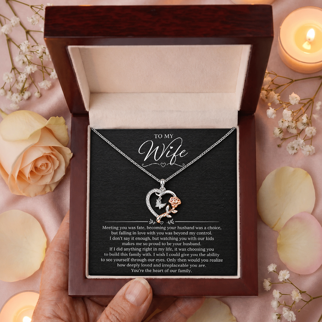 To My Wife - Heart & Rose Necklace