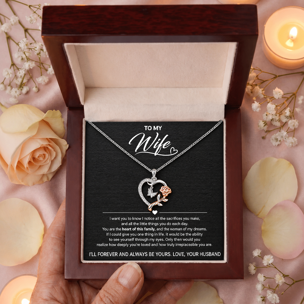 To My Wife - Heart & Rose Necklace