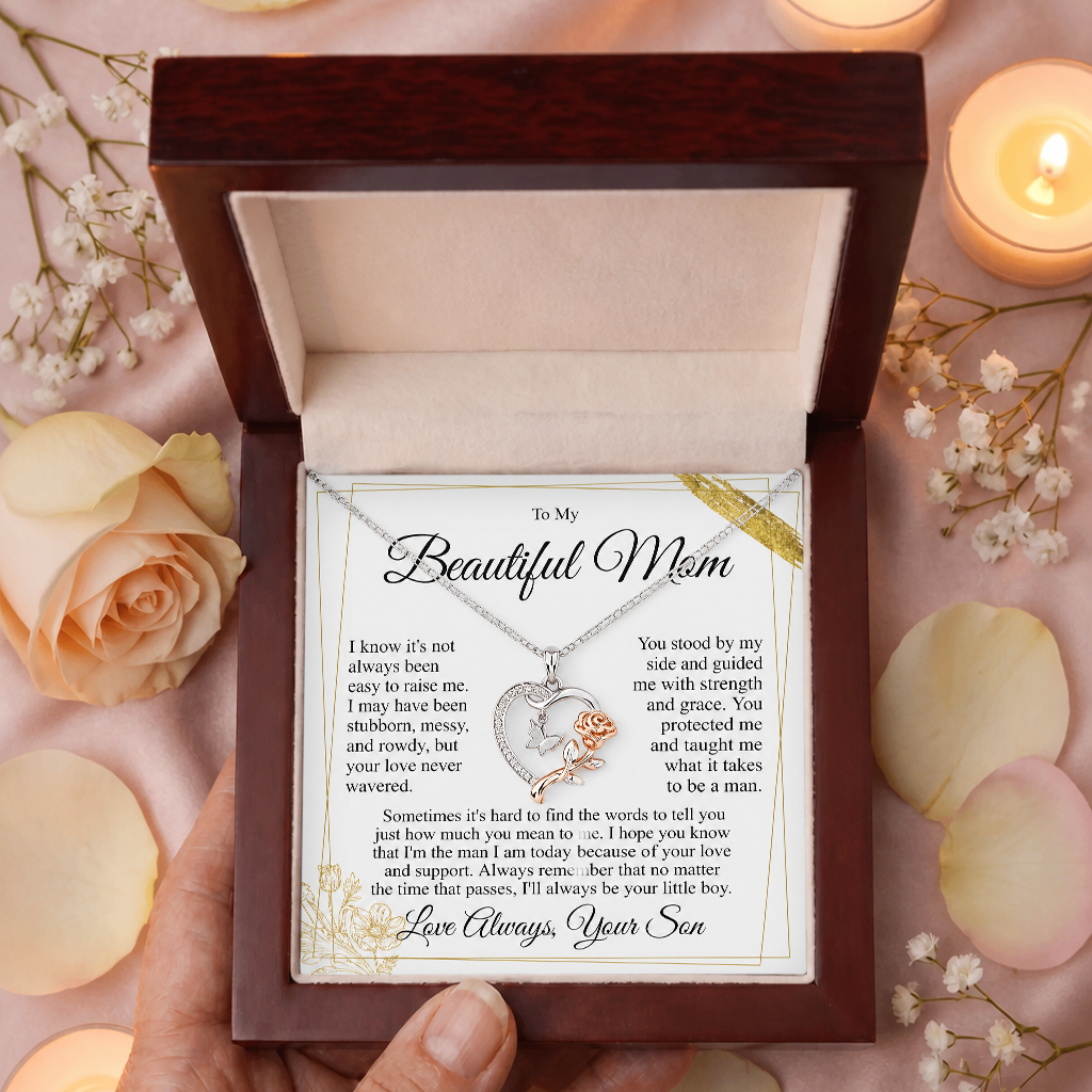 To My Mom - Rose and Butterfly Necklace