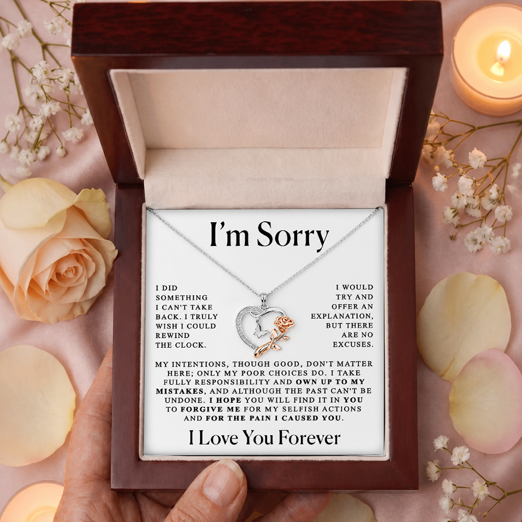 Apology Gift For Her - Rose and Butterfly Necklace