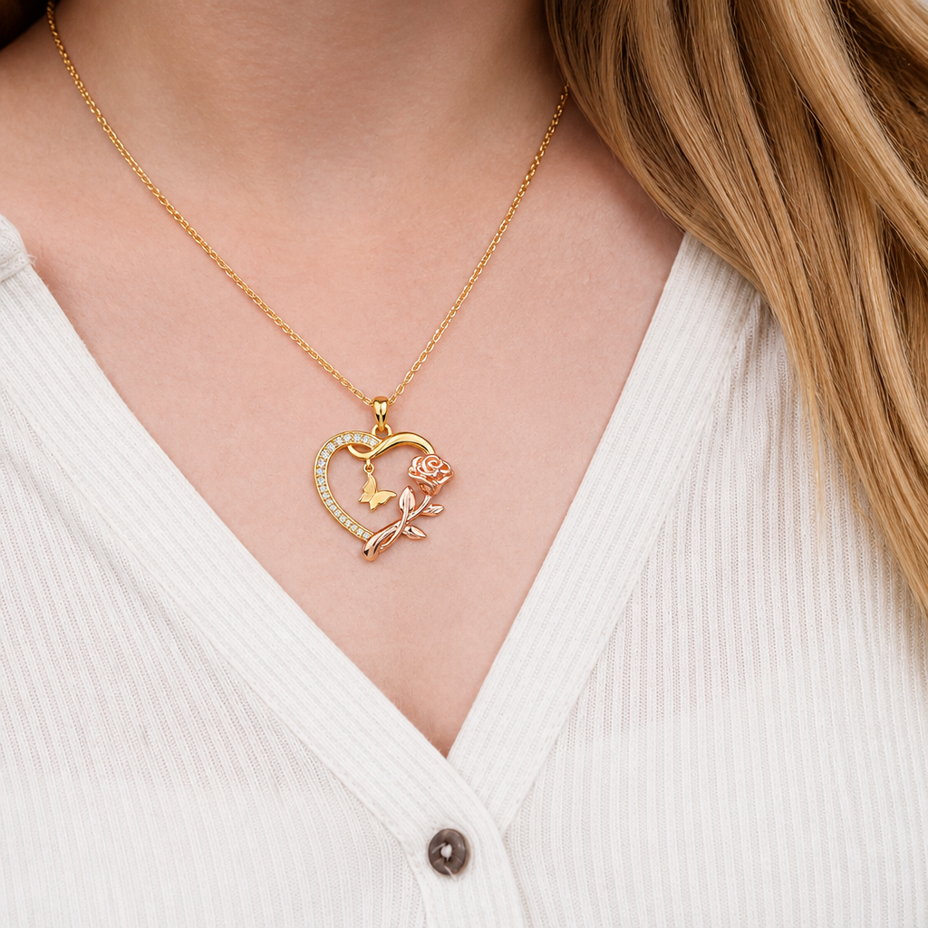 To My Wife - Heart & Rose Necklace