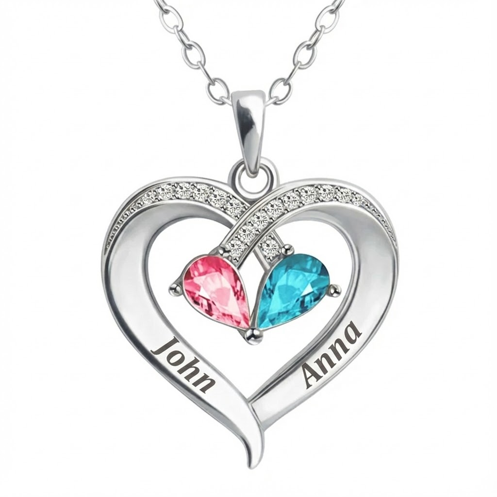 To My Wife - Birthstone Heart Necklace