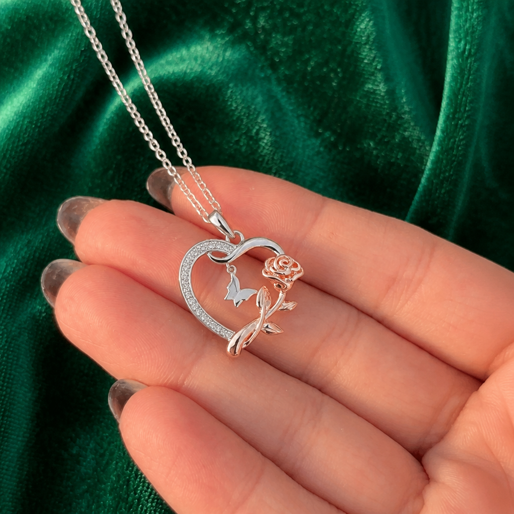 Apology Gift For Her - Rose and Butterfly Necklace