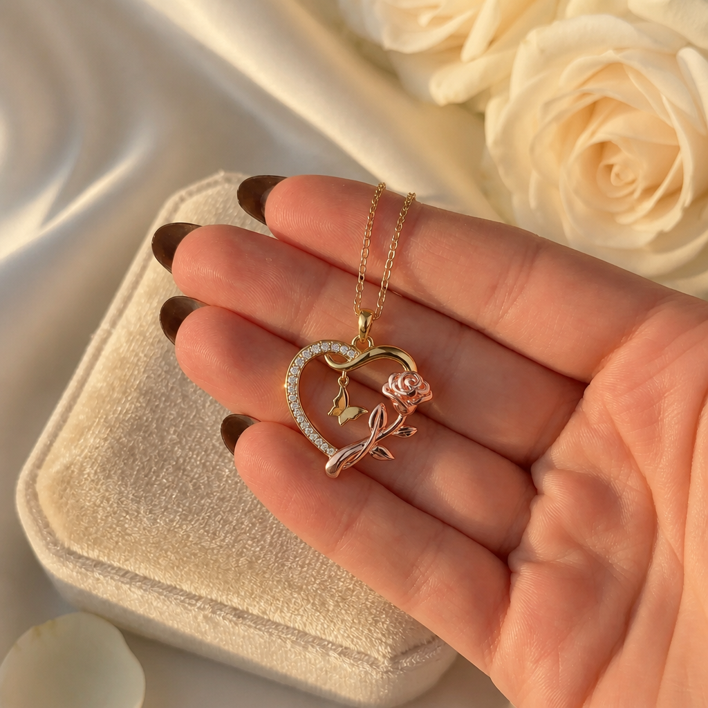 To My Wife - Heart & Rose Necklace